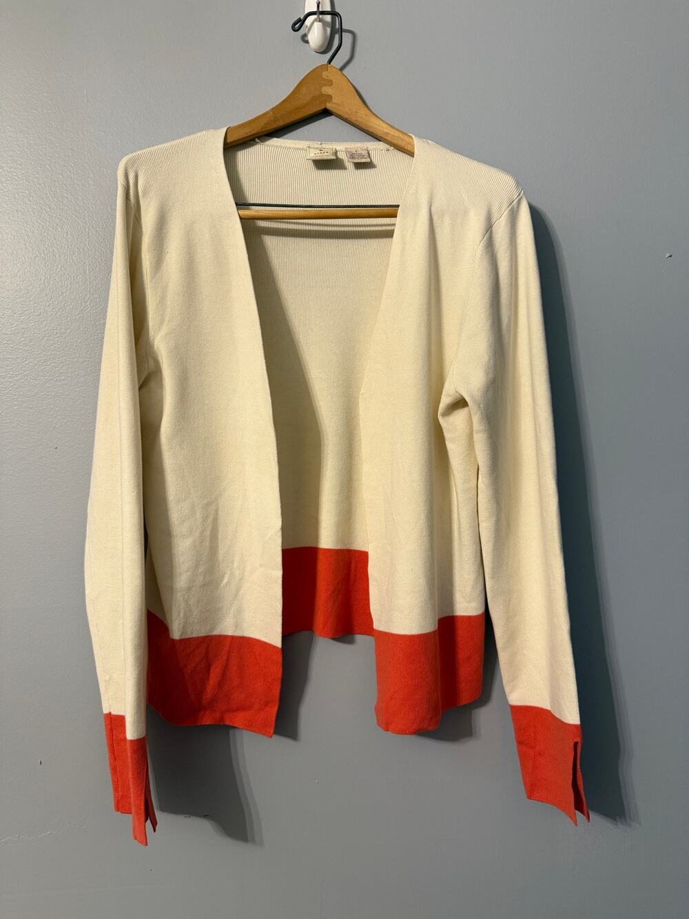 Olivia & Grace Open Front Silk Blend Color Block Knit Cardigan Size Large